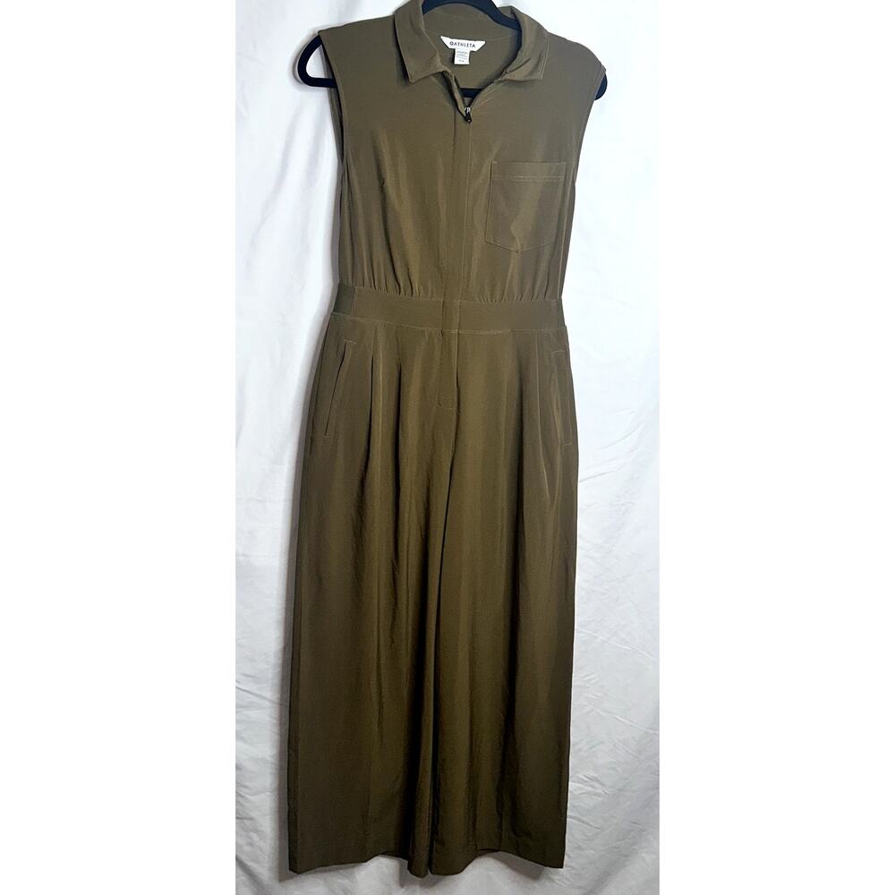 Athleta Brooklyn Heights Womens Size 4 Olive Green Sleeveless Wide Leg Jumpsuit